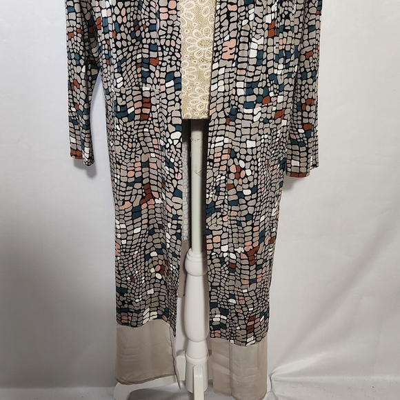 LOGO by Lori Goldstein Women's SZ L Leticia Mosaic Open Front Duster Cardigan - Picture 4 of 16